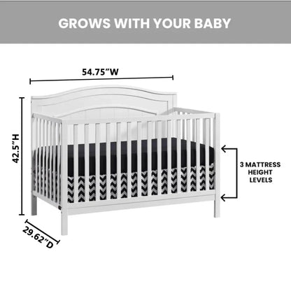 North Bay 4-in-1 Convertible Crib, Snow White, GREENGUARD Gold Certified, Wooden Crib Ohberri