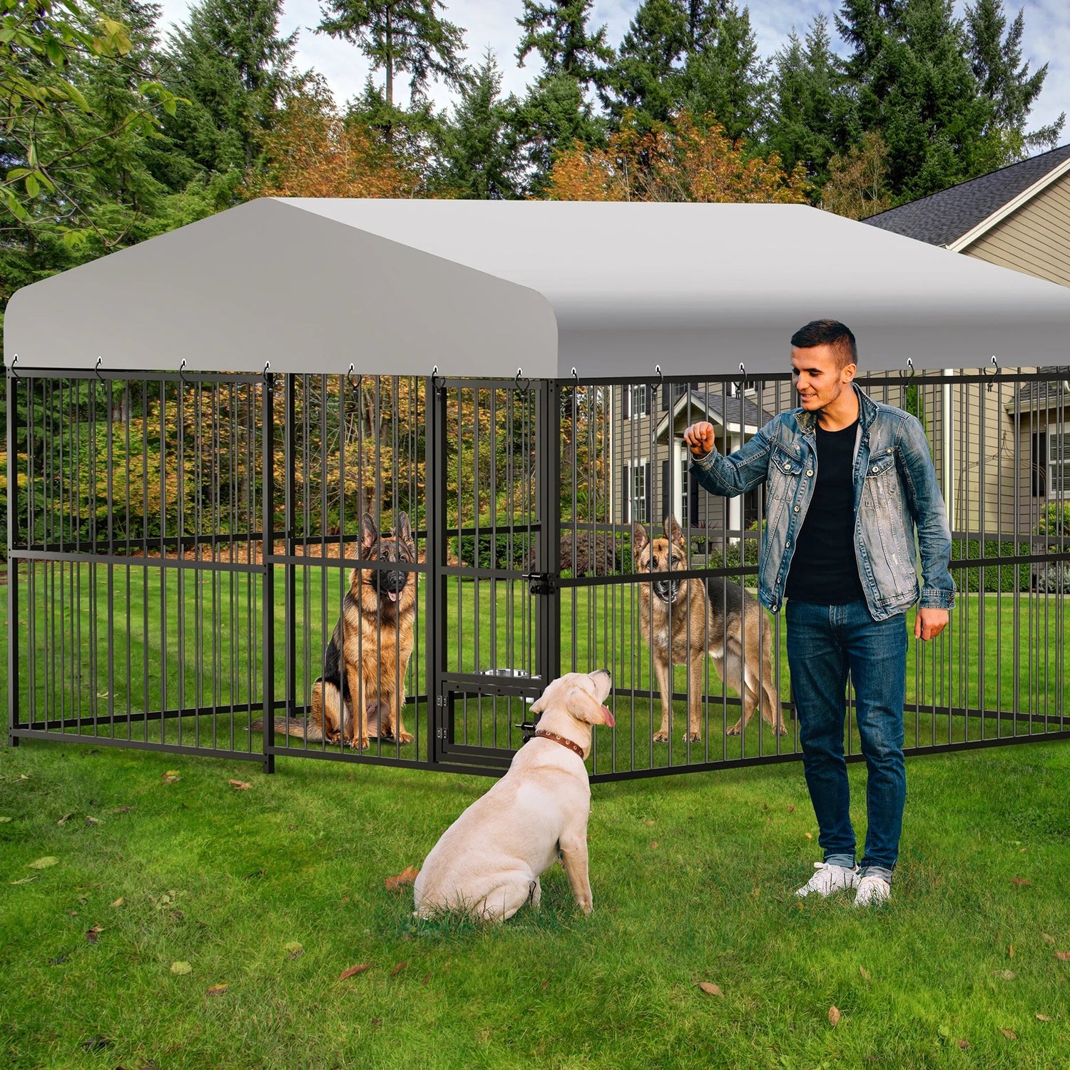 10X10X6FT Large Outdoor Dog Kennel, Heavy Duty Dog Cage with Roof with Safety Locks,UV & Water Resistant Proof Cover Ohberri