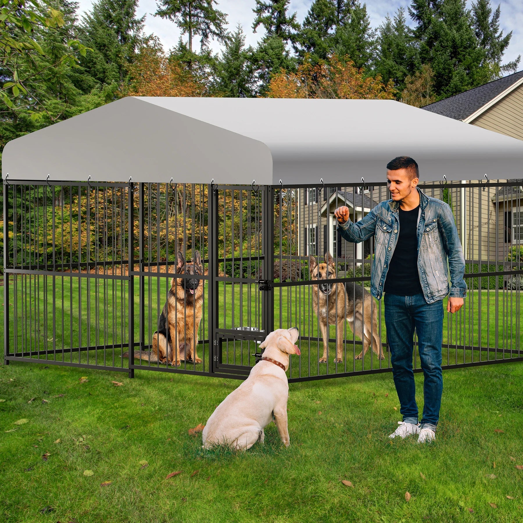 10X10X6FT Large Outdoor Dog Kennel, Heavy Duty Dog Cage with Roof with Safety Locks,UV & Water Resistant Proof Cover Ohberri