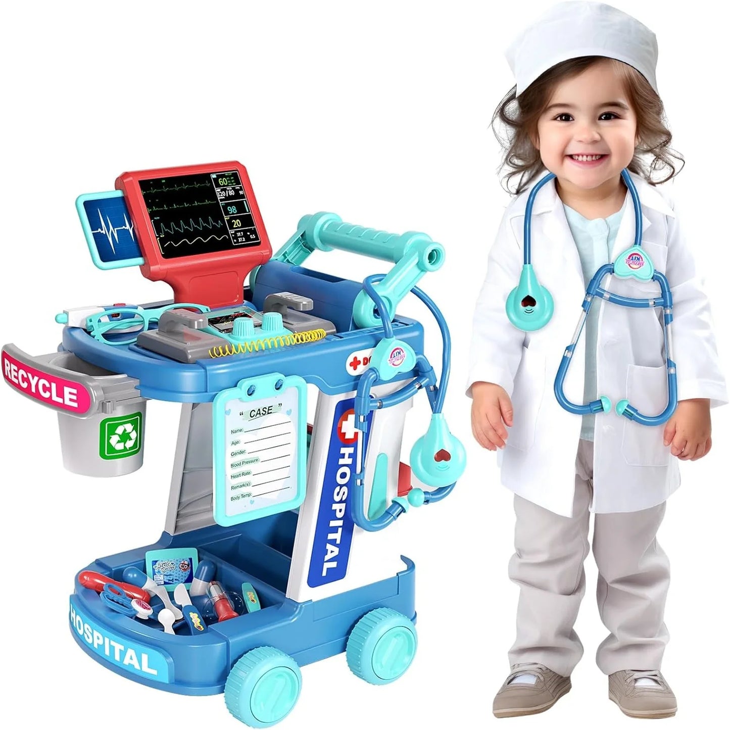 Doctor Pretend Play Medical Station Set with Lights Stethoscope - Ohberri