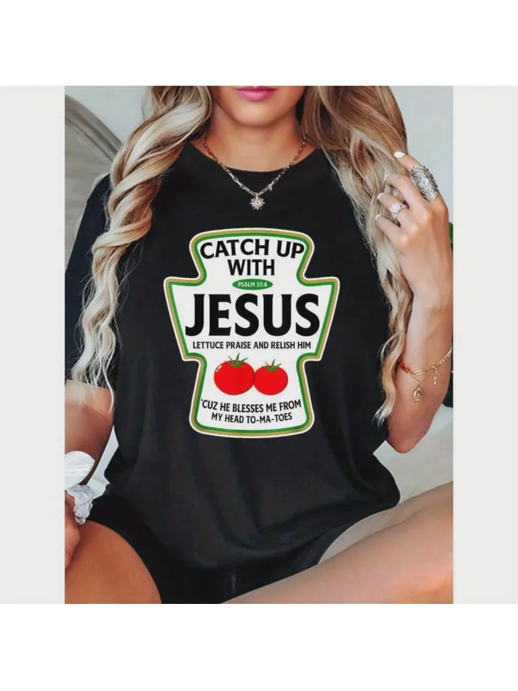 Plus Size Women's "Catch Up with Jesus" Graphic T-Shirt