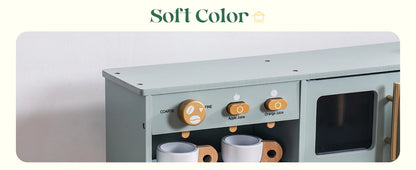 Play Kitchen 10 in 1 Wooden Toy With Appliances & Utensils - Ohberri