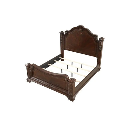 Traditional 4-Piece Queen Bedroom Set with Intricate Wood Carvings in Walnut Finish - Ohberri