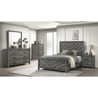 Gray 5-Piece Full Bedroom Set Made of Wood, Modern Design - Ohberri