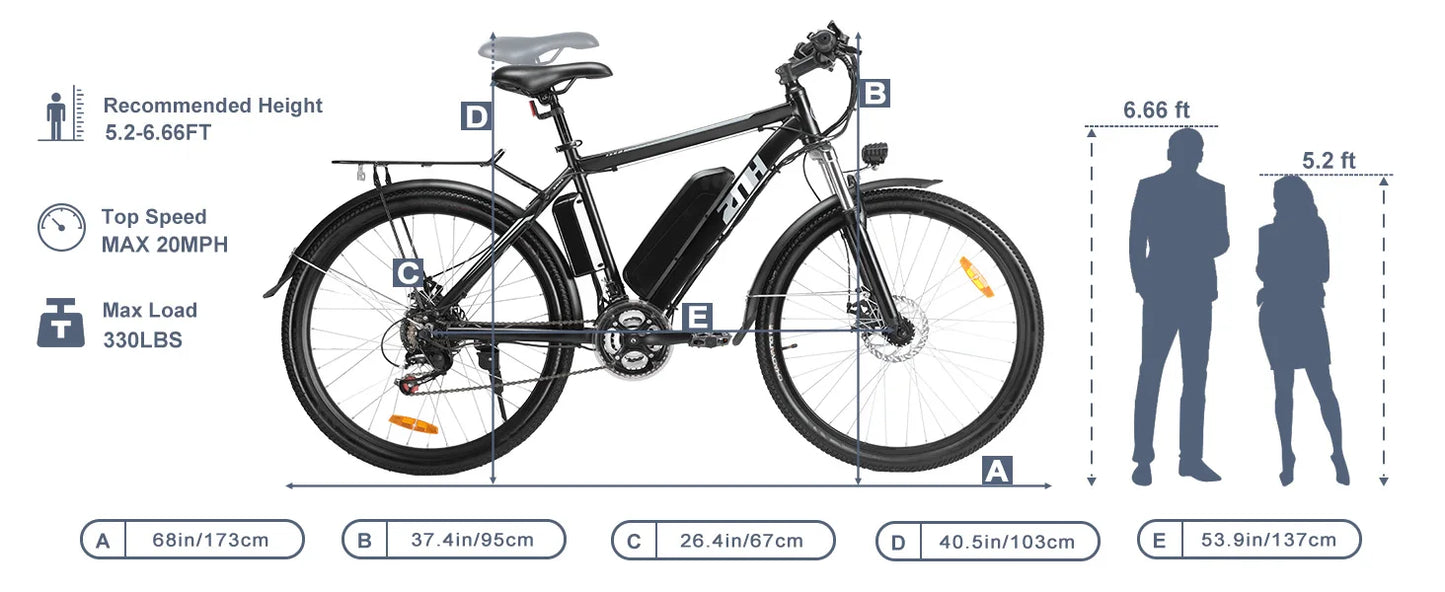1000W Motor Peak 48V Electric Bike 26 inch Electric Mountain Bike 50Miles Range 20MPH - Ohberri