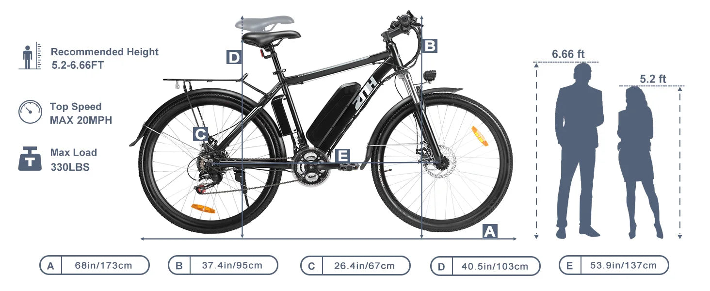 1000W Motor Peak 48V Electric Bike 26 inch Electric Mountain Bike 50Miles Range 20MPH - Ohberri