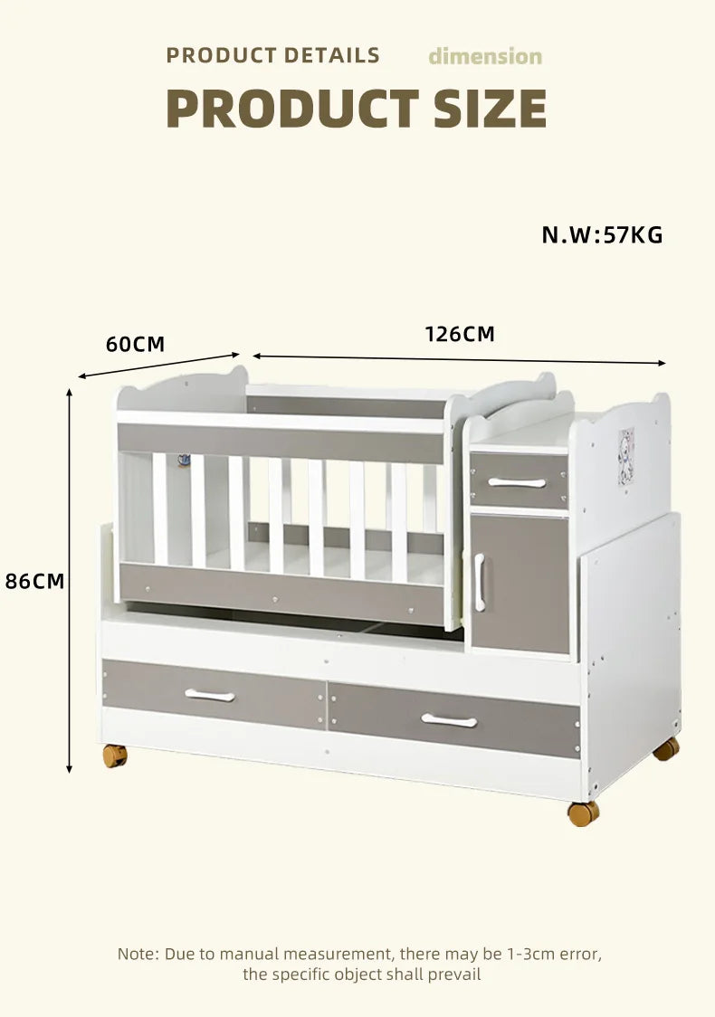 Wooden Baby Crib with Removable Drawers - Ohberri