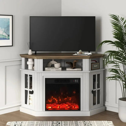 Corner tv stand with fireplace for 55" televisions, storage cabinets Ohberri
