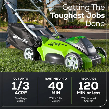 40V 16" Cordless Lawn Mower, Ultra-Light Push Mower with 4.0Ah Battery & Charger(75+ Tool Compatibility, 45Min Runtime) - Ohberri