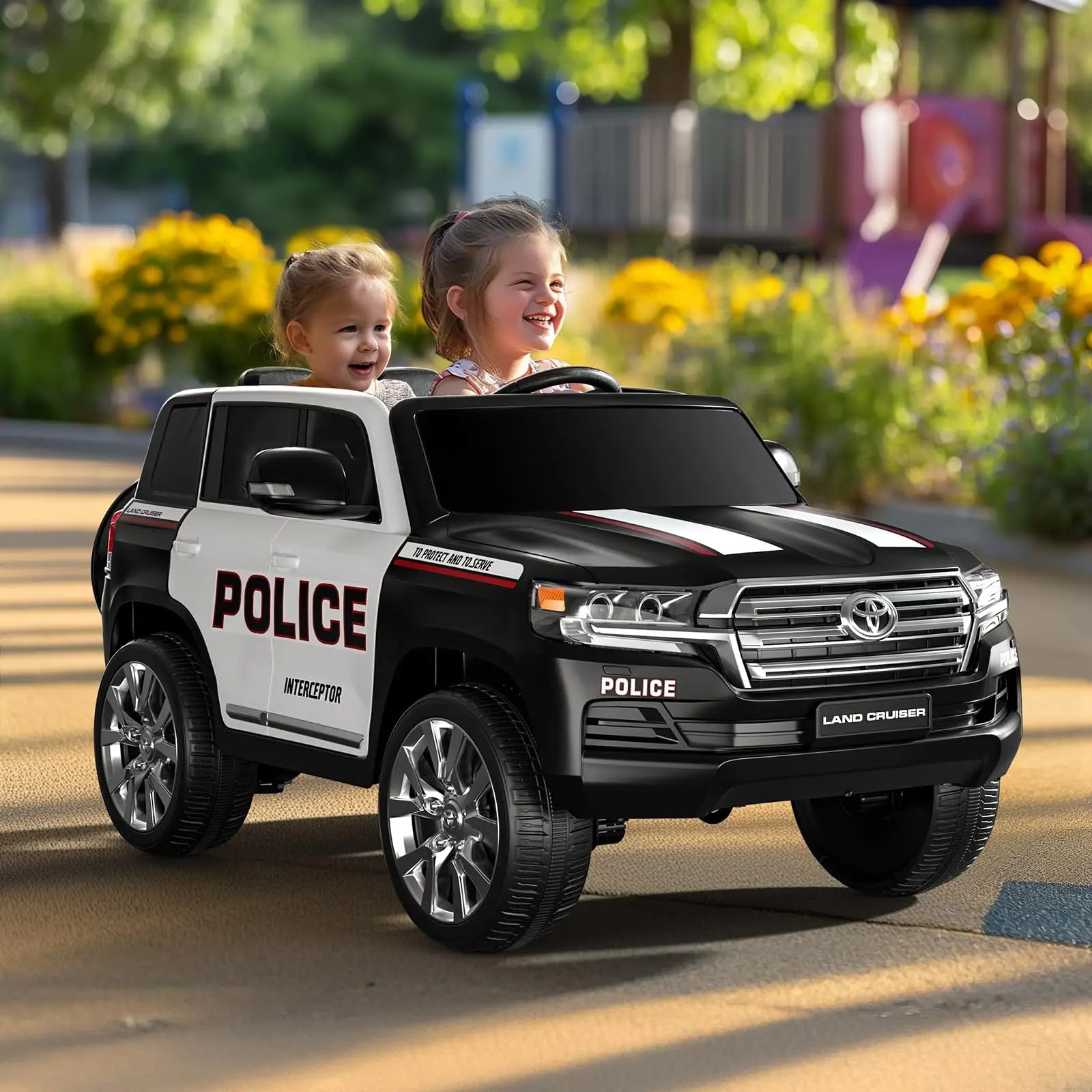 Toyota 12V Police Car 2-Seater Ride On w/Remote, 4WD, Siren, LED, Bluetooth Ohberri