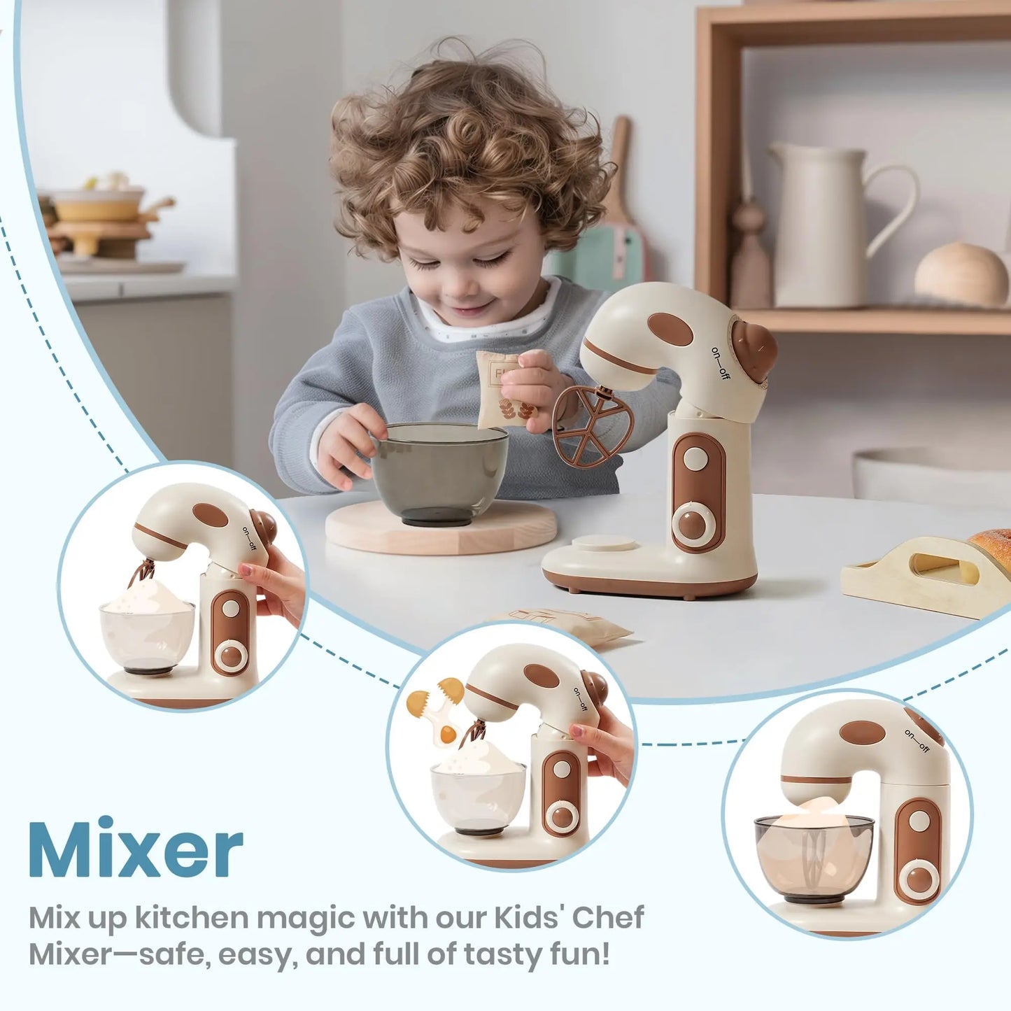 Wooden Toy Kitchen Set Play Kitchen Blender with Realistic Sounds - Ohberri