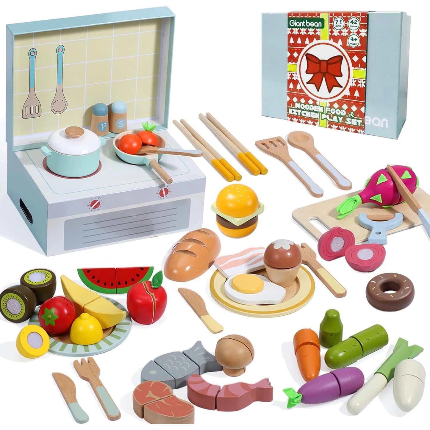 78PCS Pretend Play Cooking , Vegetables, Fruits & Cutting & Play Dishes - Ohberri