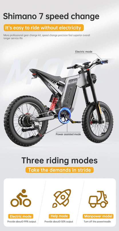 Electric Bike 2000W 48V35AH 55km/h 20“*4.0 Off Road Mountain Ebike - Ohberri