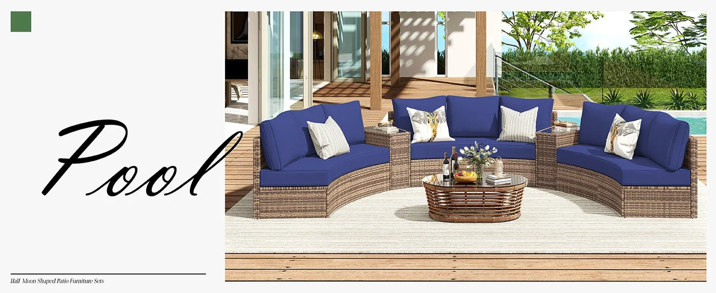 Furniture Sets, 3 Piece Half-Moon Sectional Round Sofa Set - Ohberri