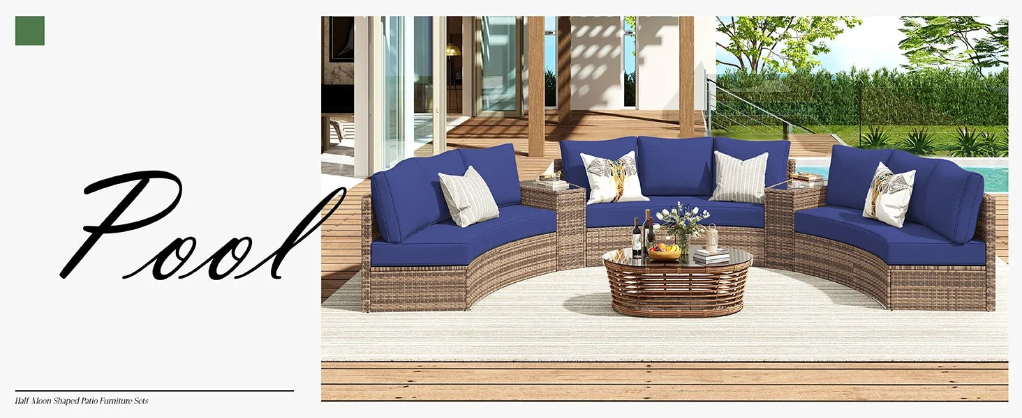 Furniture Sets, 3 Piece Half-Moon Sectional Round Sofa Set - Ohberri