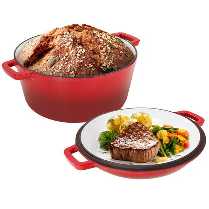 2-in-1 Enameled Cast Iron Dutch Oven Large Double Handle - Oven Safe up to 500°F Ohberri