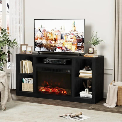 TV Stand for 65 Inch TV, Media Entertainment Center Console Table with 26" Electric Fireplace- Farmhouse Ohberri
