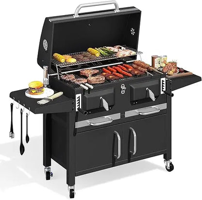 36 In Extra Large Charcoal Grill - 620 Sq.In Oversized BBQ Area with Thermometer & Individual Lifting Charcoal Trays - Ohberri
