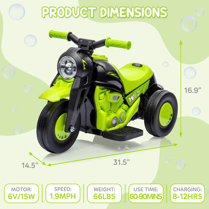 Motorcycle, 6V Battery Powered Electric Motorbike With LED Headlights Ohberri