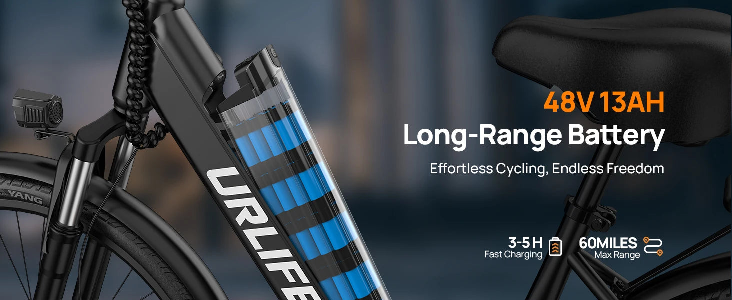 Peak 750W E26 Electric Bike 26x2" Commuter Tires 48V 10.4Ah 20MPH Speed 7-Speeds LCD Display - Ohberri