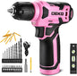 DEKO 8V Pink Cordless Drill, Drill Set with 3/8"Keyless Chuck, 42pcs Ohberri