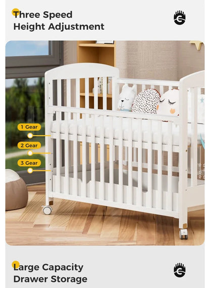 5 in 1 Adjustable Height Convertible Wood Baby Crib - Ohberri