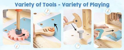 Tool Bench Set  Large Wooden Work Bench 41 Pieces - Ohberri