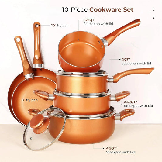 10pcs Cookware Set Ceramic Nonstick | Copper Aluminum , Induction Ohberri