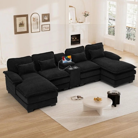 U Shape Black Cloud Sectional Plush Cloud Sofa Ohberri