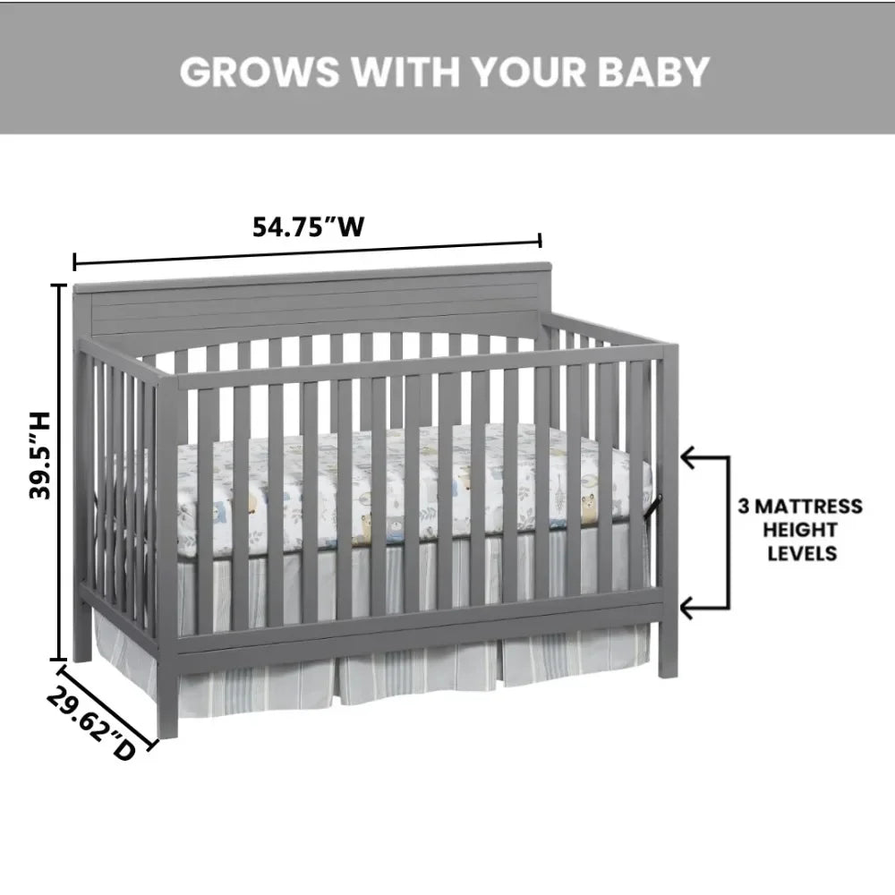 4-in-1 Convertible Crib, Dove Gray, GREENGUARD Gold Certified, Wooden Crib - Ohberri