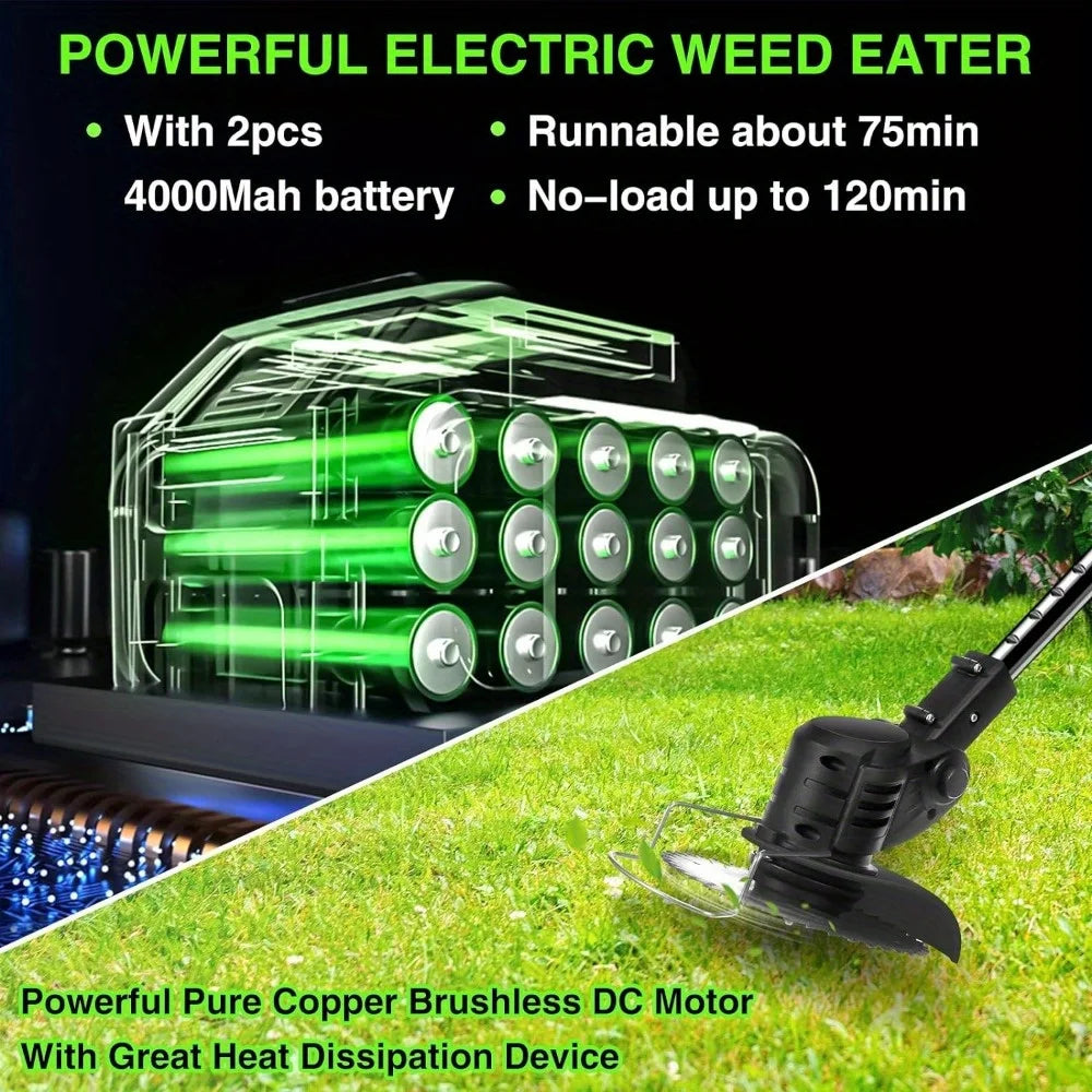 Electric Weed Wacker, 24V 1500MAh Weed Wacker Battery Operated, 3-in-1 Lightweight Lawn Trimmer/Mini-Mower/Brush Cutter - Ohberri
