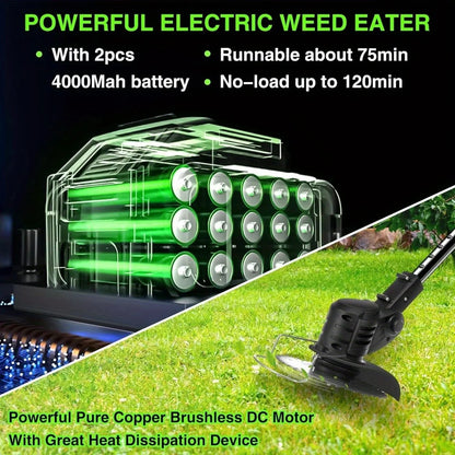 Electric Weed Wacker, 24V 1500MAh Weed Wacker Battery Operated, 3-in-1 Lightweight Lawn Trimmer/Mini-Mower/Brush Cutter - Ohberri