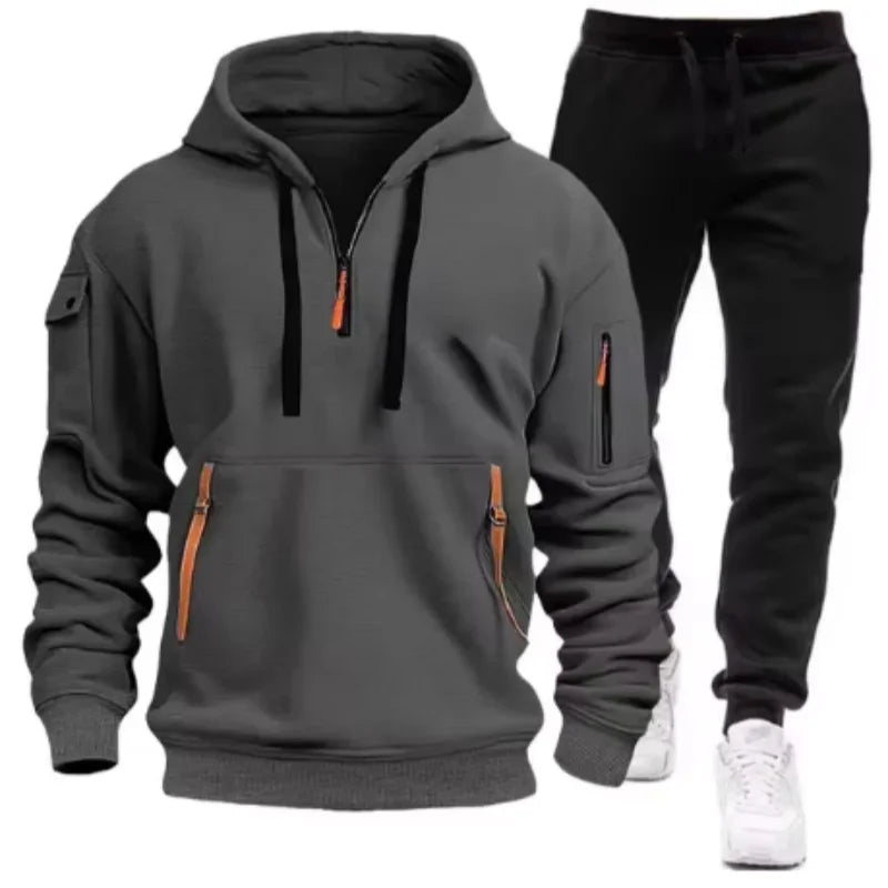 Men Tracksuit Casual Joggers Hooded Sportswear Jackets And Pants Ohberri