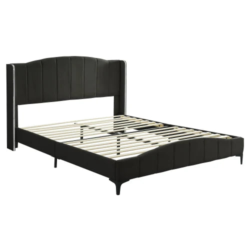 3 Pieces Bedroom Set with Queen Size PU Leather Upholstered Platform Bed and Elegant PU Nightstand with 2 Drawers , Black - Ohberri