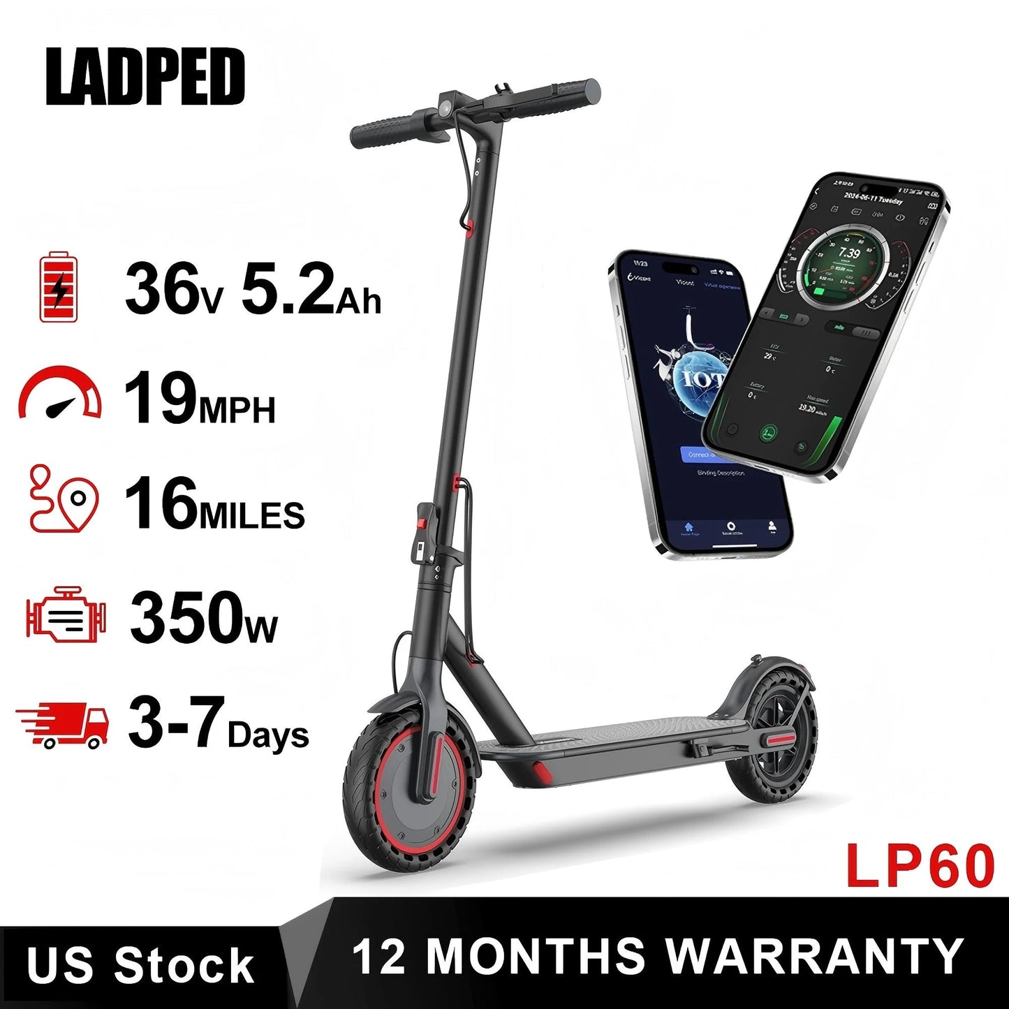 350W 19mph APP Smart Control Scooter 8.5inch tire 16miles Max Range Ohberri