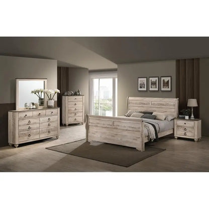 King Sleigh Bed Bedroom Set with Dresser, Mirror, 2 Nightstands, and Chest - Ohberri