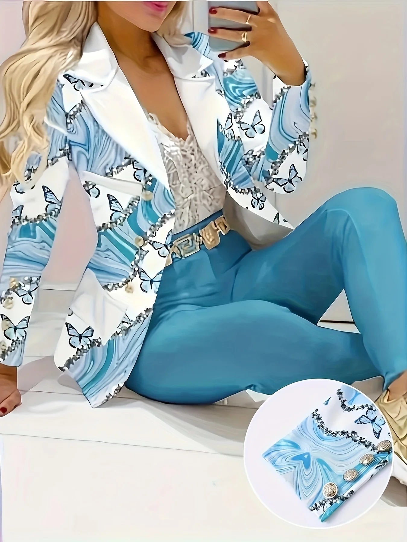 Elegant Butterfly Print Two-Piece Set Ohberri