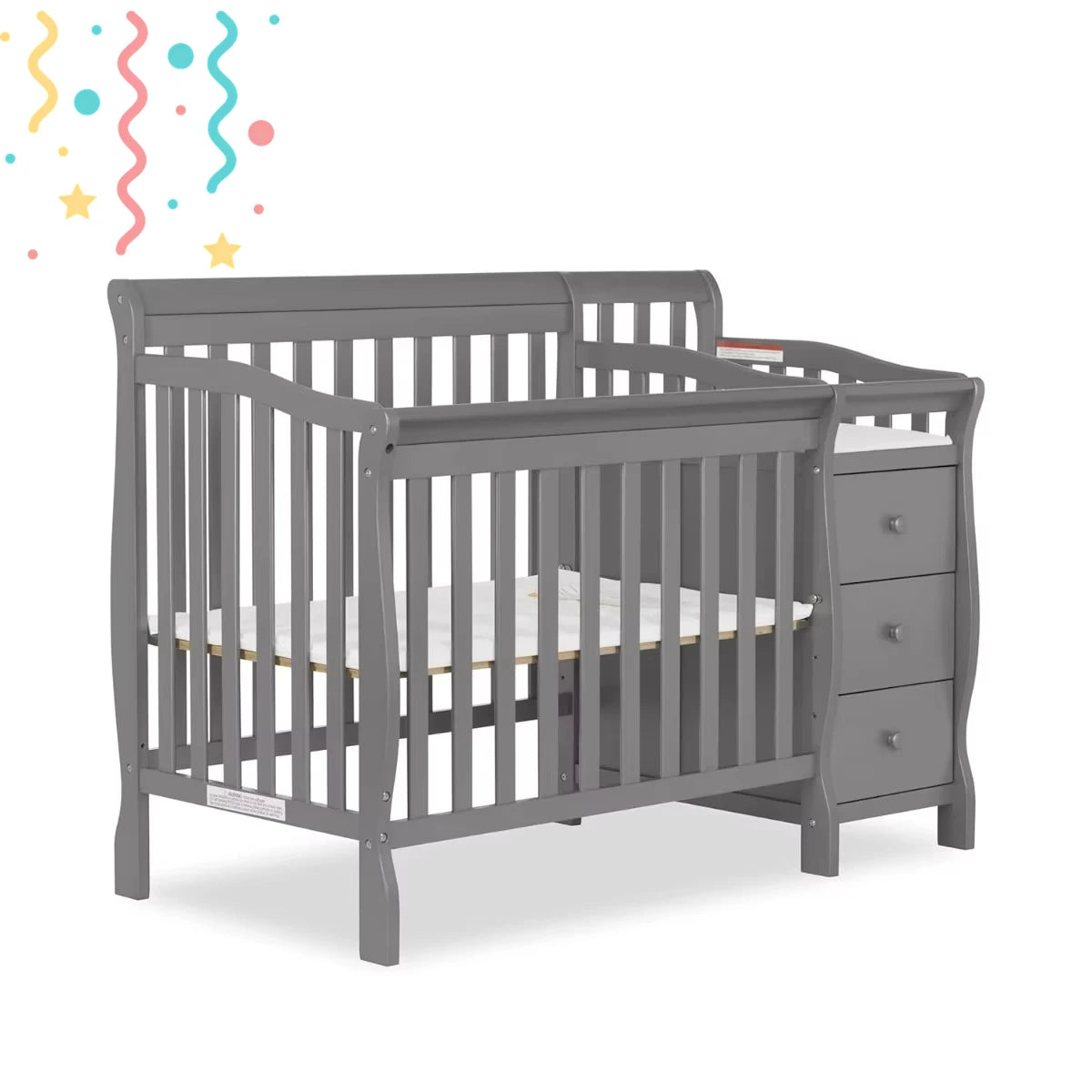 Convertible Crib with Storage Drawer, 3 Height Settings & Mattress Pad, Converts to Twin Bed - Ohberri