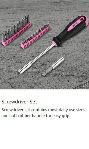 DEKO Pink Drill Tool Kit Set: 20V Cordless Power Drill Tool Box with Battery Electric Drill Driver Ohberri