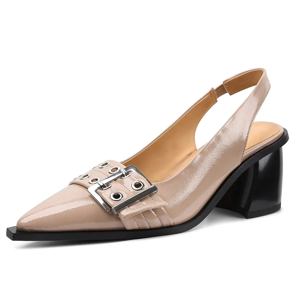 Slingback Heels Block Chunky Heel Comfortable Pointed Toe Pumps Ohberri