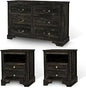 Farmhouse Bedroom Set, 3 Pieces Rustic Wood 6 Drawer Dresser and Nightstands - Ohberri