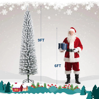 6FT/7.5FT/9FT Pre-lit Pencil Christmas Tree Artificial Xmas Tree With Light Ohberri