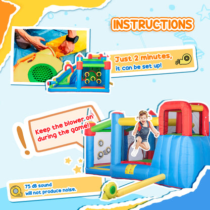 6-in-1 Inflatable Bounce House, Inflatable Water Slide - Ohberri