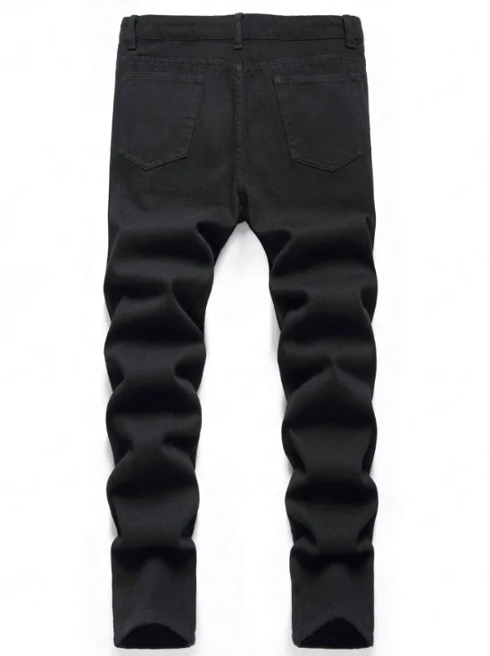 Men's slim fit perforated black denim pants Ohberri