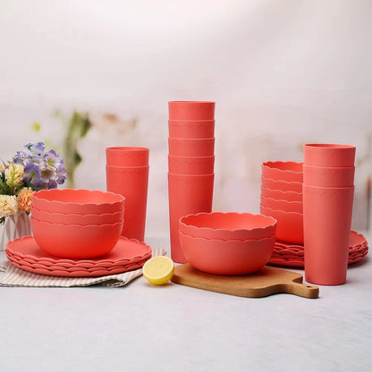 30 Piece Plastic Scalloped Dinnerware Set Ohberri
