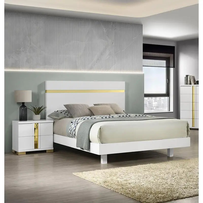 Modern 3-Piece Bedroom Set, Full Size Bed with LED, 2 Nightstands - Ohberri