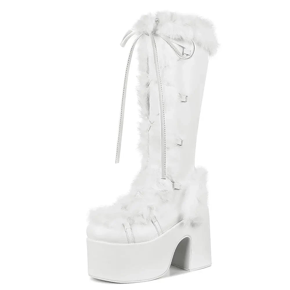 Faux Suede Round Toe Side Zipper Lace-Up Warm Boots Ohberri