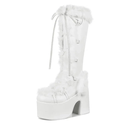 Faux Suede Round Toe Side Zipper Lace-Up Warm Boots Ohberri