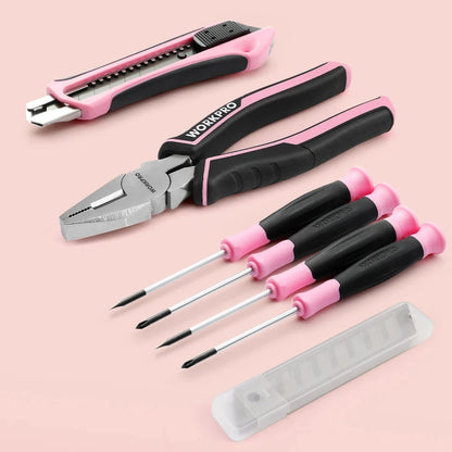WORKPRO 53-Piece Pink Tool set with Electric Cordless Screwdriver Ohberri