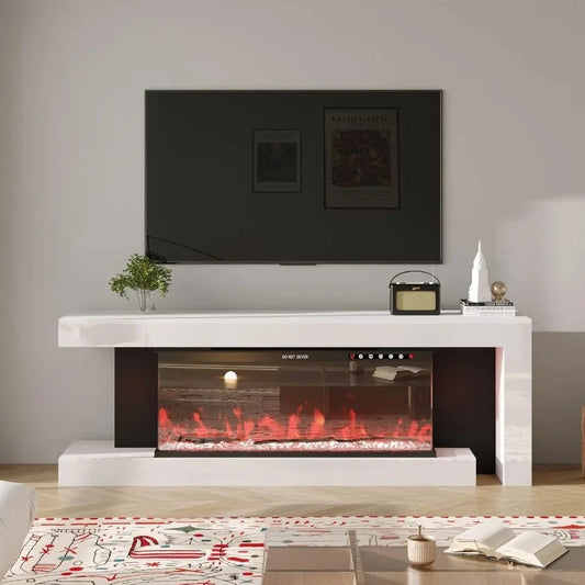 TV Stand with Electric Fireplace LED Lights High Gloss Ohberri
